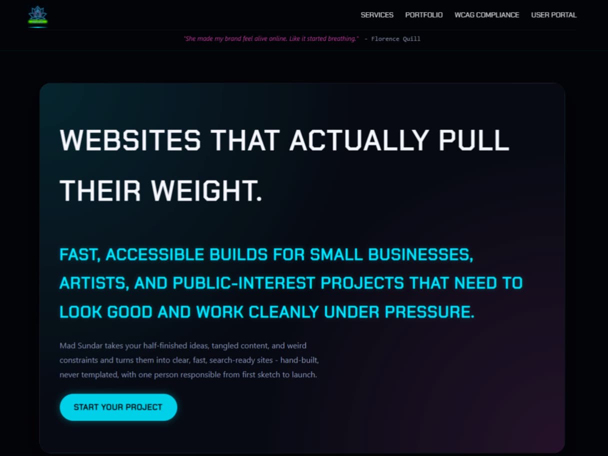 working website for mad sundar llc custom highly accessible uniquely visible 
        seo optimized sites for local businesses