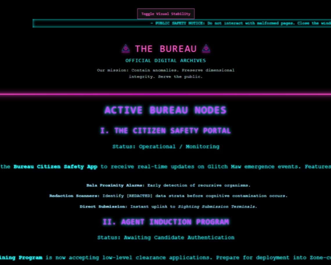 Interface screenshot of The Bala Files showing a terminal-style 
        creature database.